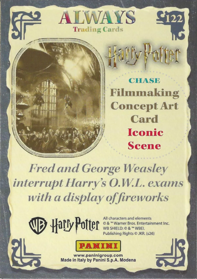 Fred and George Weasley interrupt Harry’s O.W.L. exams with a display of fireworks, back
