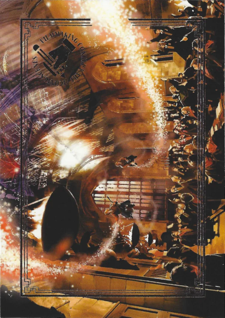 Fred and George Weasley interrupt Harry’s O.W.L. exams with a display of fireworks, front
